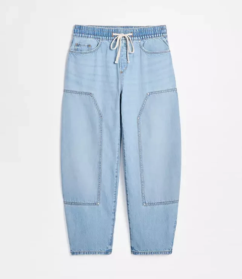 Rivete Petite Curvy Utility High Rise Pull On Jeans Light Wash Indigo