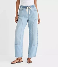 Rivete Petite Curvy Utility High Rise Pull On Jeans Light Wash Indigo