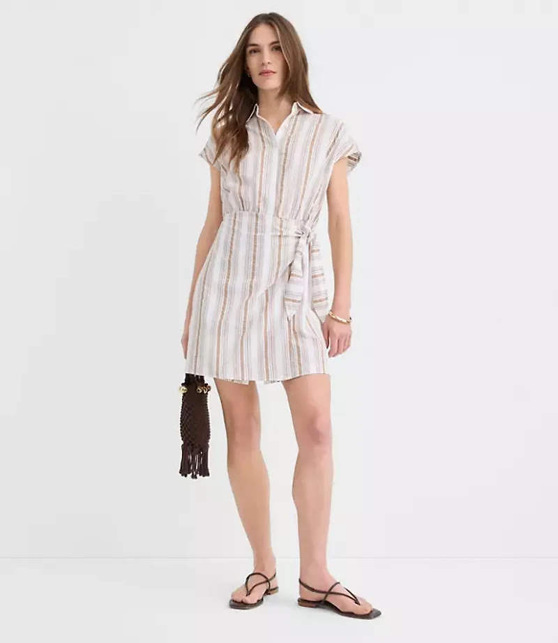 Petite Striped Seersucker Wrap Mini Shirtdress