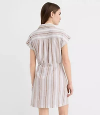 Petite Striped Seersucker Wrap Mini Shirtdress