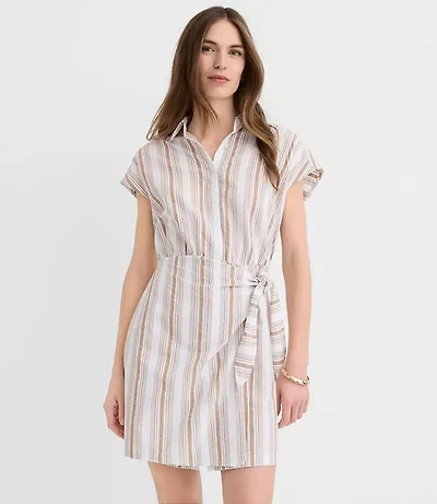 Petite Striped Seersucker Wrap Mini Shirtdress