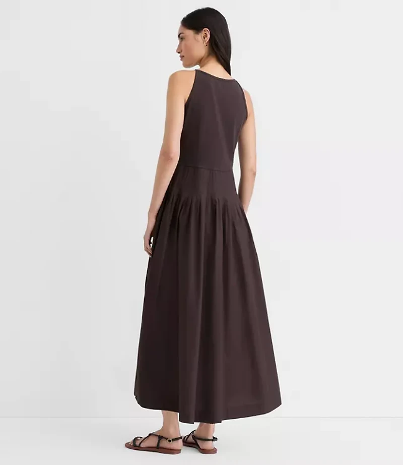 Petite Pleated Mixed Media Midi Halter Dress