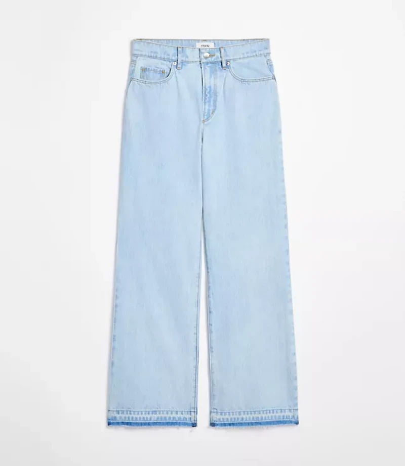 Rivete Petite Unpicked High Rise Wide Leg Jeans Wave Wash