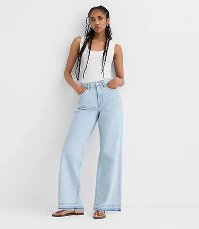 Rivete Petite Unpicked High Rise Wide Leg Jeans Wave Wash