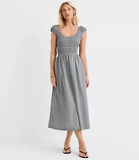Petite Gingham Smocked Cap Sleeve Midi Pocket Dress