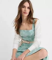 Petite Floral Toile Linen Cotton Seamed Midi Pocket Dress