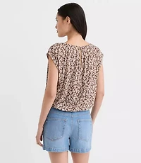 Petite Floral Bubble Hem Mixed Media Top