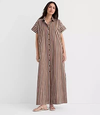 Petite Striped Poplin Maxi Pocket Shirtdress