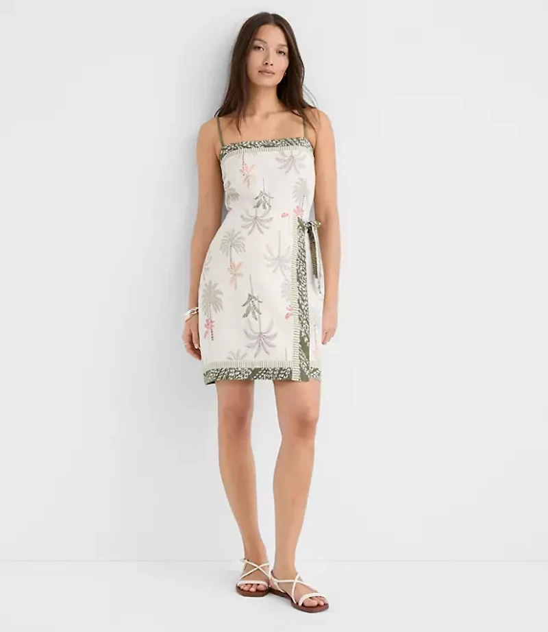 Petite Palm Linen Cotton Sarong Mini Dress