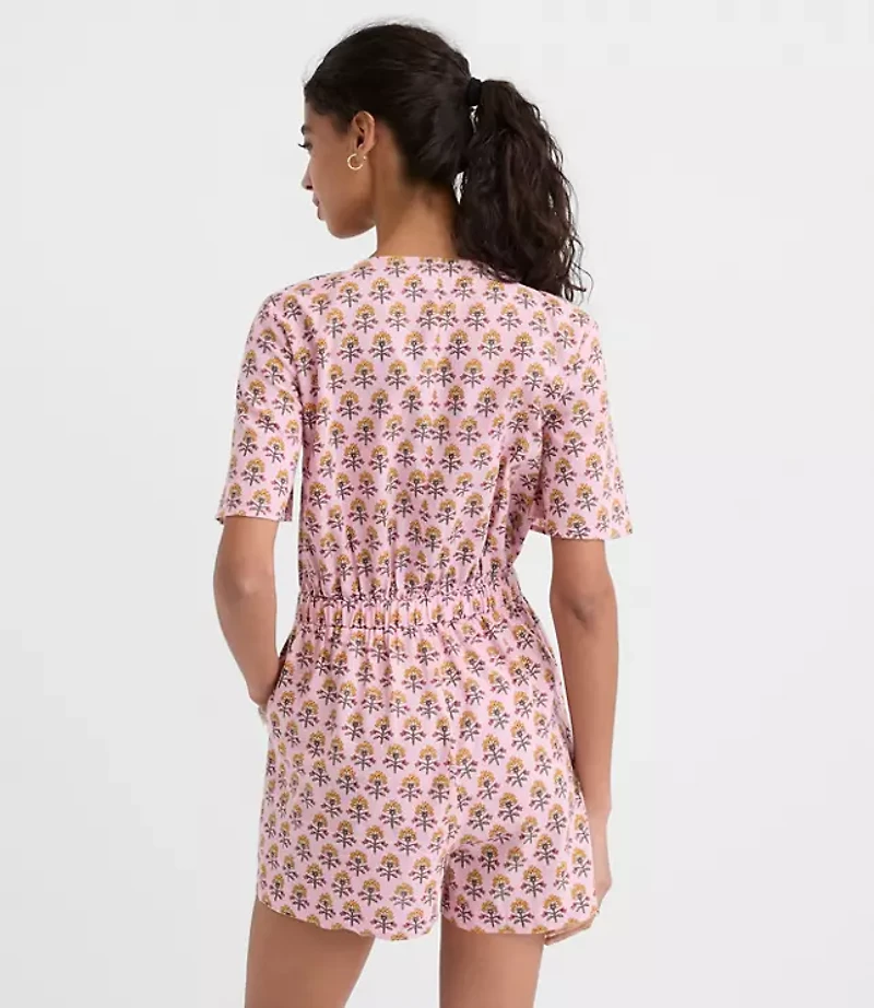 Petite LOFT Beach Garden Tie Front Linen Cotton Romper