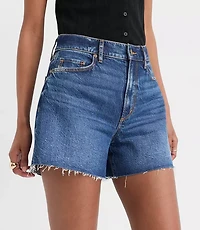 Rivete Petite Destructed High Rise Cut Off Denim Shorts Dark Wash