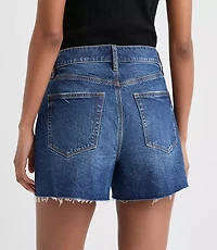 Rivete Petite Destructed High Rise Cut Off Denim Shorts Dark Wash