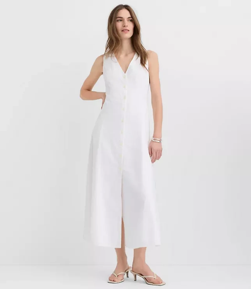 Petite Linen Cotton Vest Midi Dress