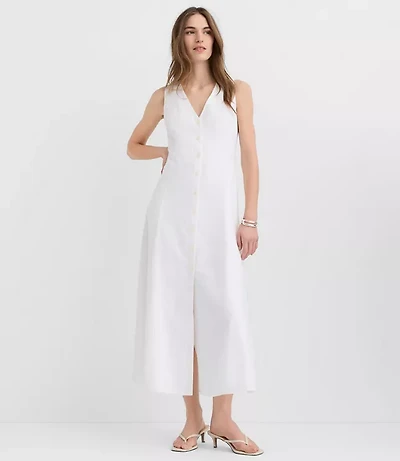 Petite Linen Cotton Vest Midi Dress