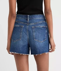 Rivete Petite Curvy Destructed High Rise Cut Off Denim Shorts Dark Wash