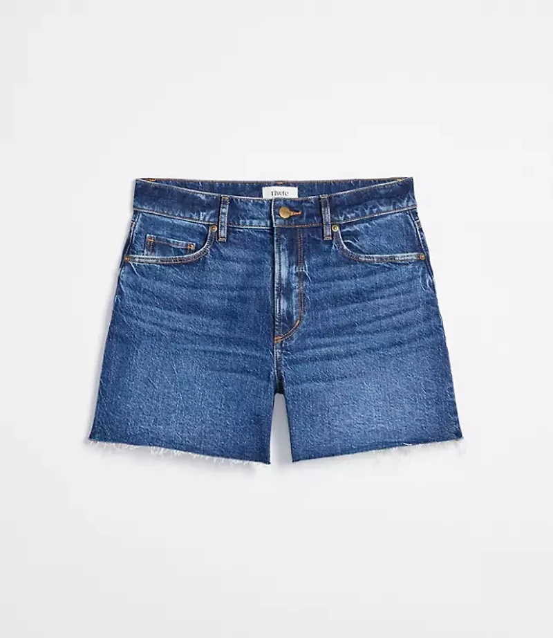 Rivete Petite Curvy Destructed High Rise Cut Off Denim Shorts Dark Wash