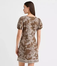 Petite Floral Toile Linen Blend Puff Sleeve Mini Dress