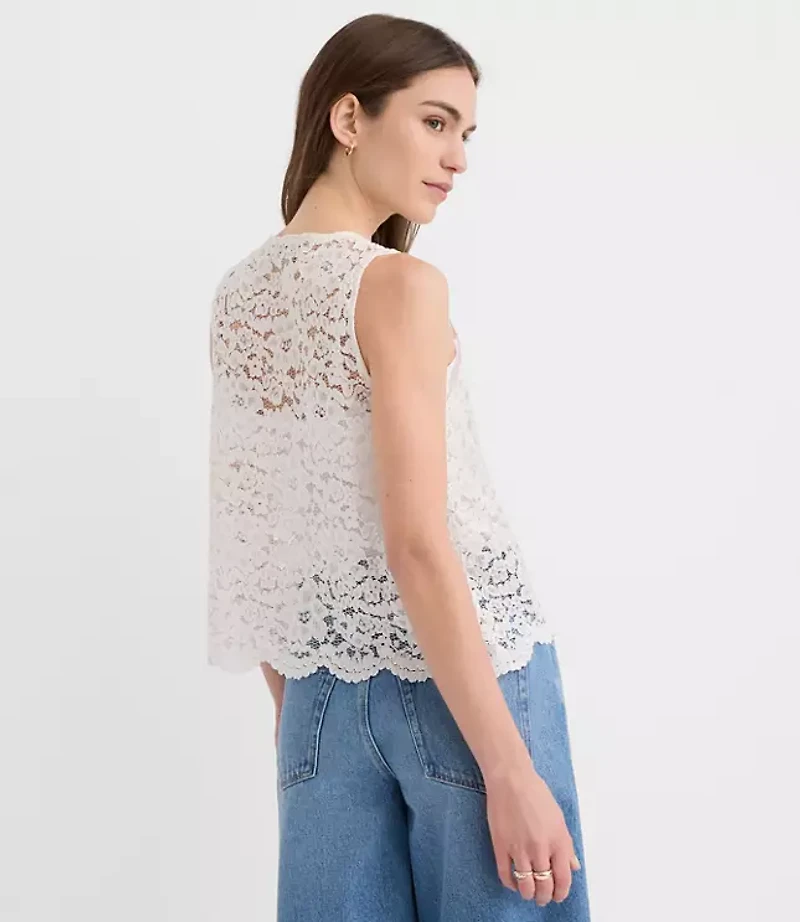 Scalloped Floral Lace Bow Vest