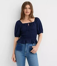 Petite Smocked Puff Sleeve Top