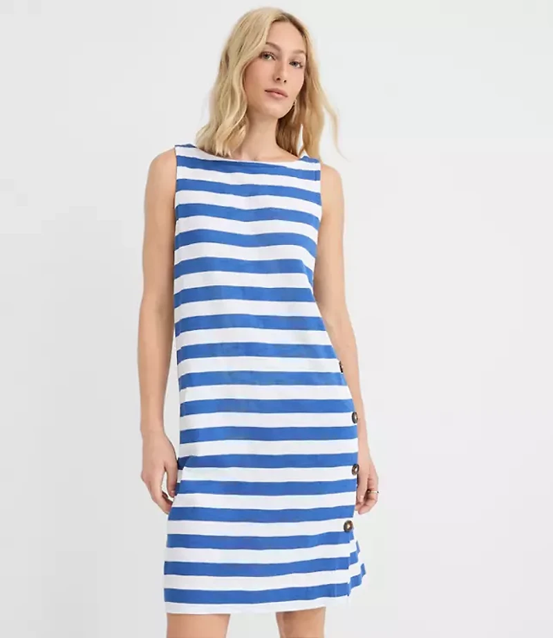 Petite Striped Side Button Mini Dress