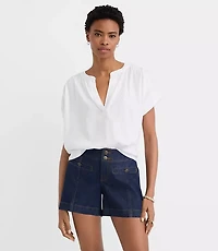 Petite Split Neck Mixed Media Top