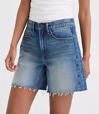 Rivete Petite Fresh Cut Seamed Boyfriend Shorts Dark Wash