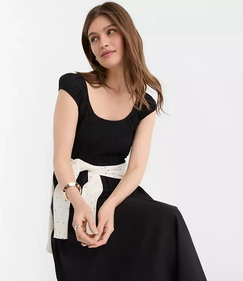 Petite Smocked Cap Sleeve Midi Pocket Dress