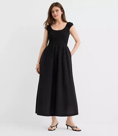 Petite Smocked Cap Sleeve Midi Pocket Dress