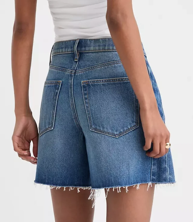 Rivete Petite Curvy Fresh Cut Seamed Boyfriend Shorts Dark Wash