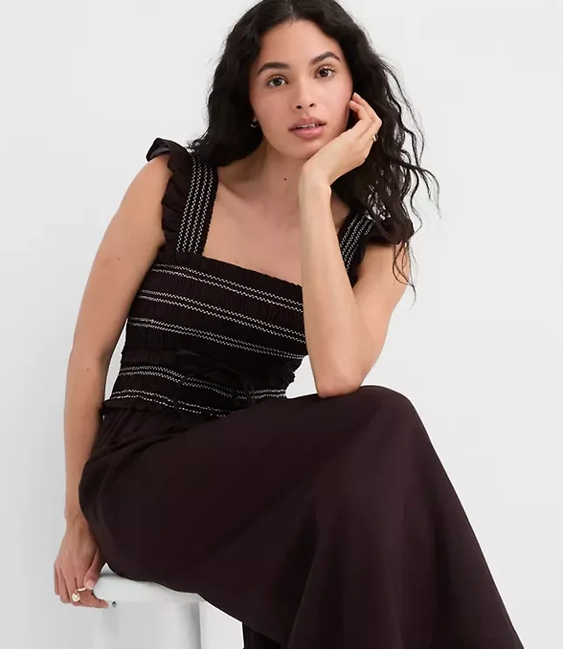 Petite Ruffle Strap Smocked Midi Dress