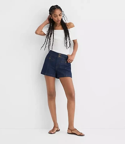 Rivete Petite Double Shank High Rise Denim Shorts Nova Wash