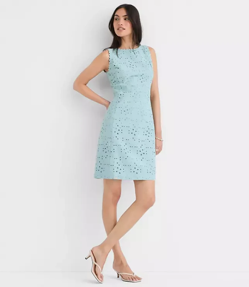 Petite Scalloped Eyelet V-Back Mini Dress