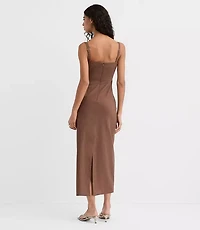 Petite Linen Cotton Ruched Strappy Midi Dress
