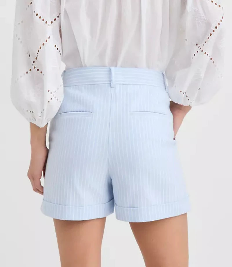 Petite Cuffed Shorts Striped Twill