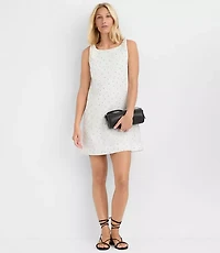 Petite Dotted Linen Cotton Tie Boatneck Mini Dress