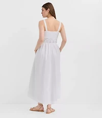 Petite Lace Trim Pintucked Midi Pocket Dress