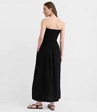 Petite LOFT Beach Strapless Mixed Media Maxi Pocket Dress