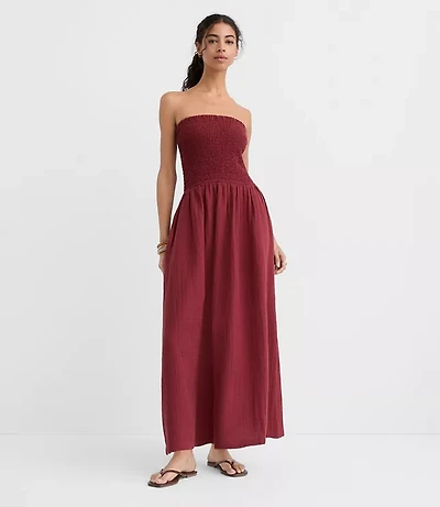 Petite LOFT Beach Strapless Mixed Media Maxi Pocket Dress
