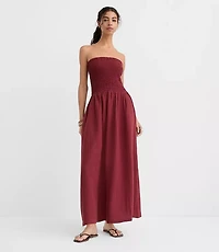 Petite LOFT Beach Strapless Mixed Media Maxi Pocket Dress