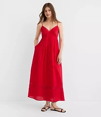 Petite Strappy Lace Trim Pintucked Midi Pocket Dress
