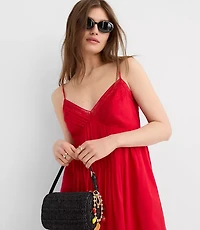 Petite Strappy Lace Trim Pintucked Midi Pocket Dress