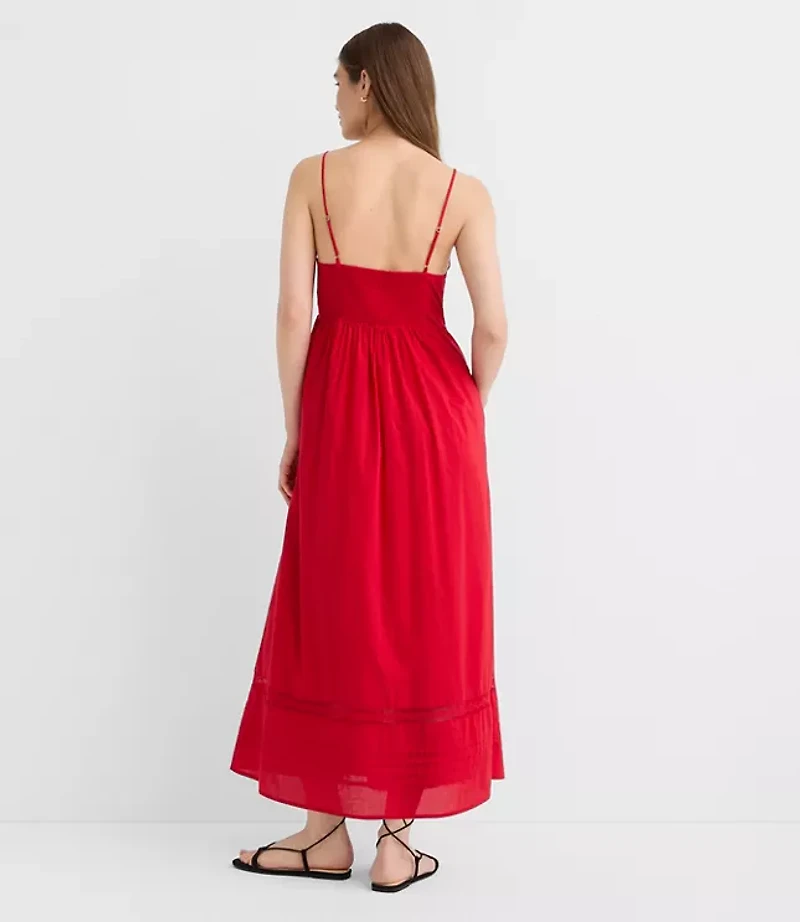 Petite Strappy Lace Trim Pintucked Midi Pocket Dress