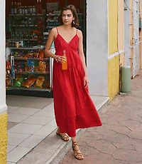 Petite Strappy Lace Trim Pintucked Midi Pocket Dress