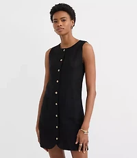Linen Blend Button Mini Pocket Dress