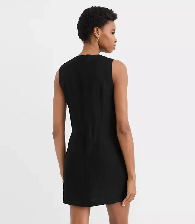 Linen Blend Button Mini Pocket Dress