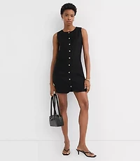 Linen Blend Button Mini Pocket Dress