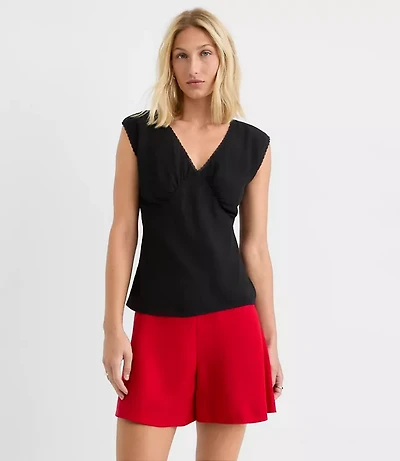 Petite Lace Trim Cap Sleeve Top