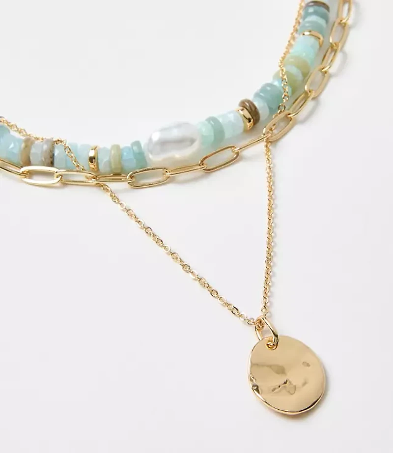 Pearlized Coin Layered Necklace Set