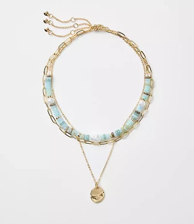 Pearlized Coin Layered Necklace Set