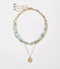 Pearlized Coin Layered Necklace Set